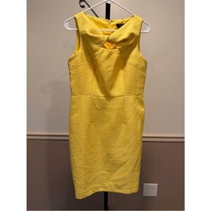 Ann Taylor Sleeveless Yellow Sheath Dress with Twist Neck